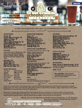 Cheaha Brewing company menu ad